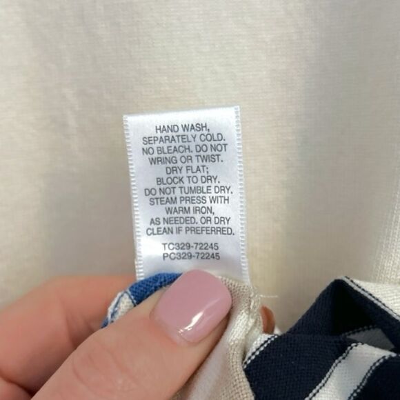 Pendleton Navy & Cream Silk Blend Striped Long Sleeve Sweater, Size Small - Picture 5 of 6